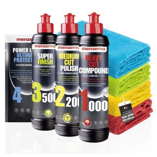 Polituren Set: 1000, 2200, 3500 + Power Lock Sachet 20 ml Probe + 4x Mikrofaser